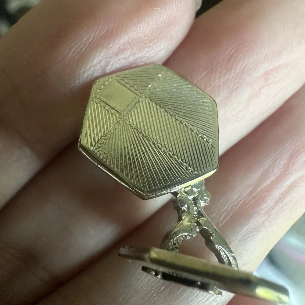 Antique Art Deco Single Cufflink David Belais 14K White Yellow Gold Masonic 2.9g